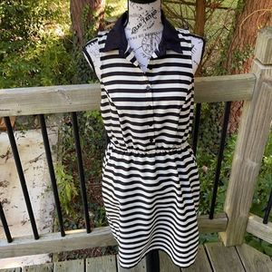 Dizzylissy black & off white/ striped v neck button down dress women size M